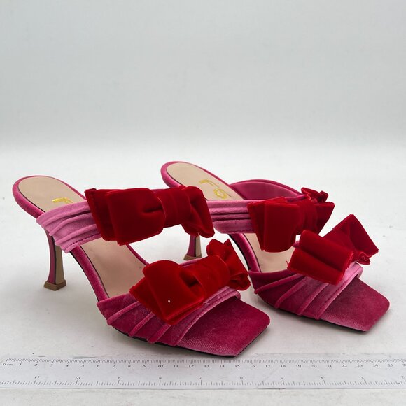 FSJ Women Sexy Two Bows Open Toe Mules Stiletto High Heel Slip On Party Evening - Picture 4 of 8